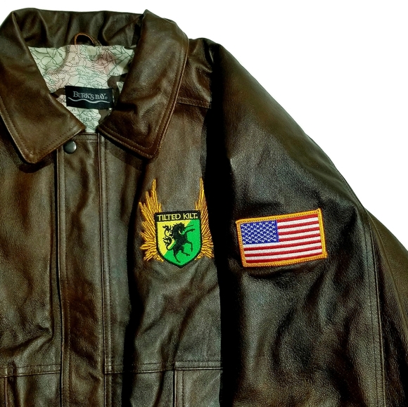 Rare Tilted Kilt Pub White Marsh Burks Bay Mens Leather Bomber Jacket Brown XL - Picture 4 of 12